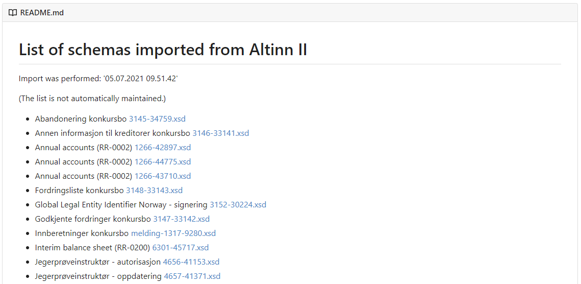 Importerte filer fra Altinn 2