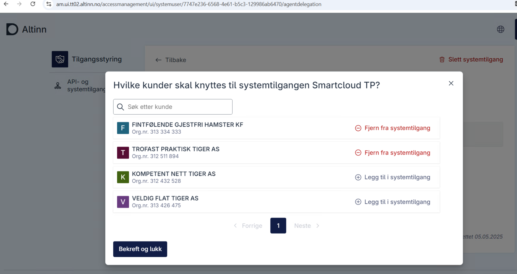 clients added to the system user