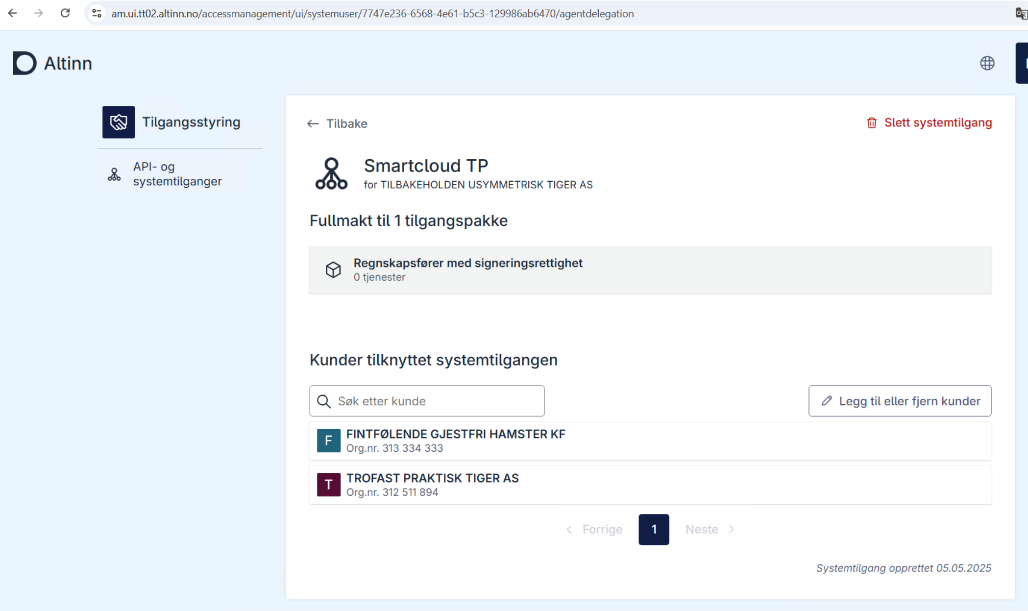 system user with clients overview