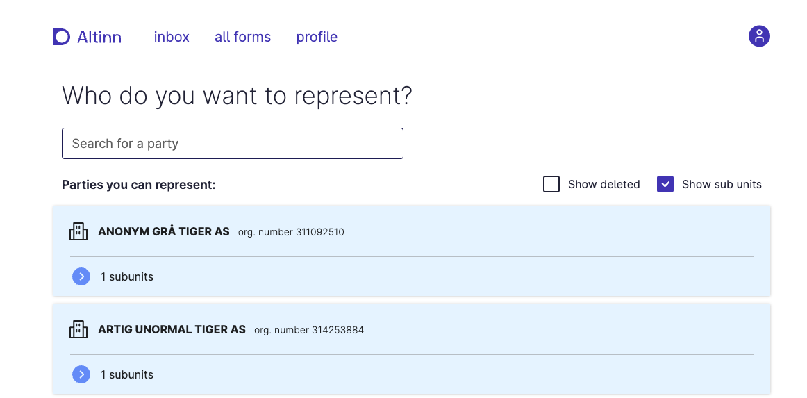 Page asking who the user wants to represent