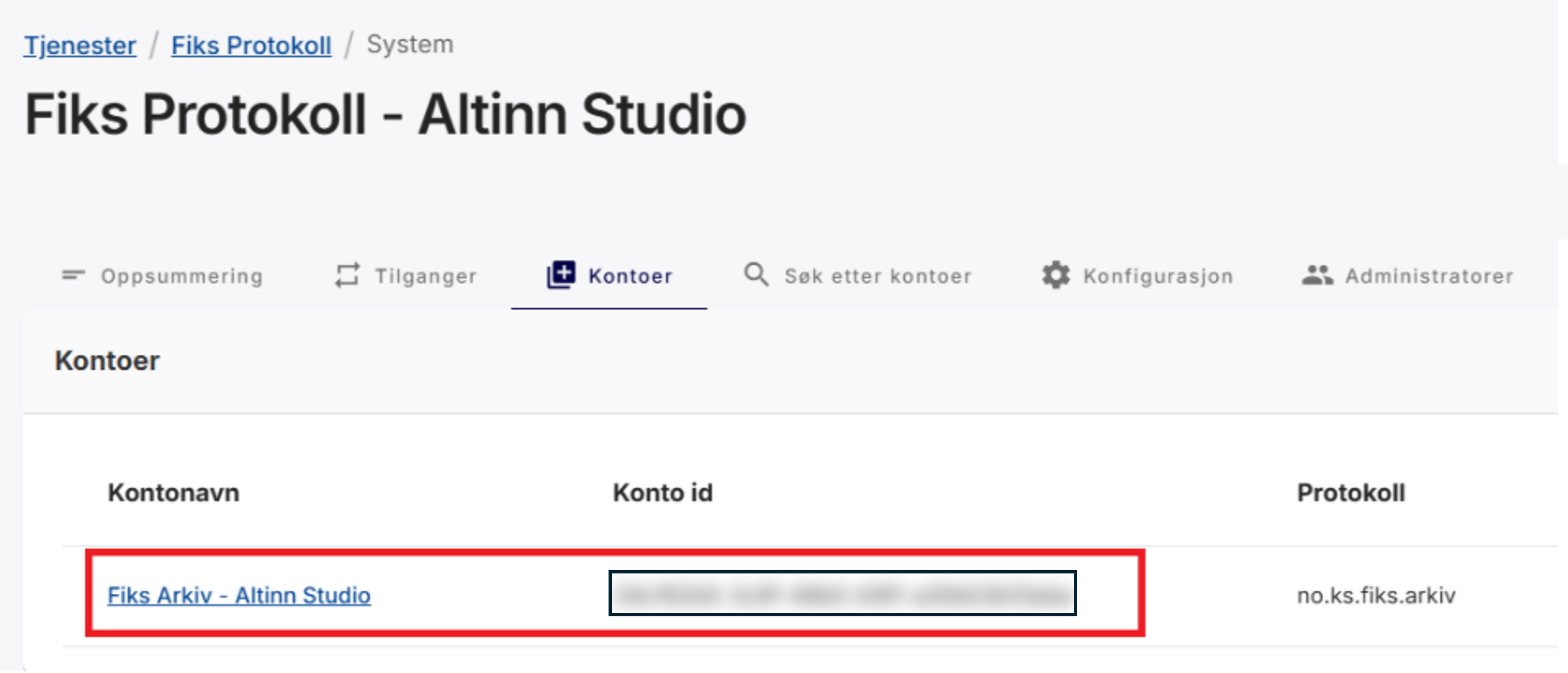 Screenshot illustrating where to find the account configuration values in Fiks Forvaltning