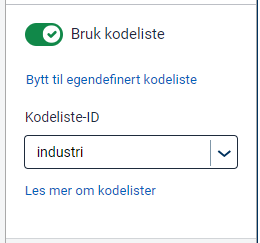 &ldquo;Bruk kodeliste&rdquo;-nedtrekssliste