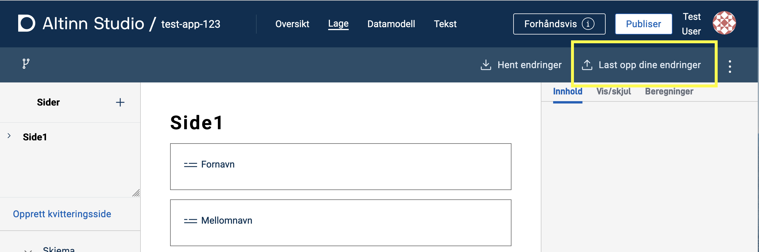 Last opp endringer i Altin Studio