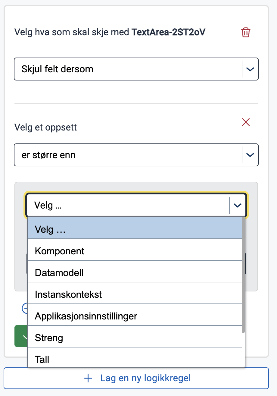 Velg en datakilde for den første delen av underuttrykket ditt