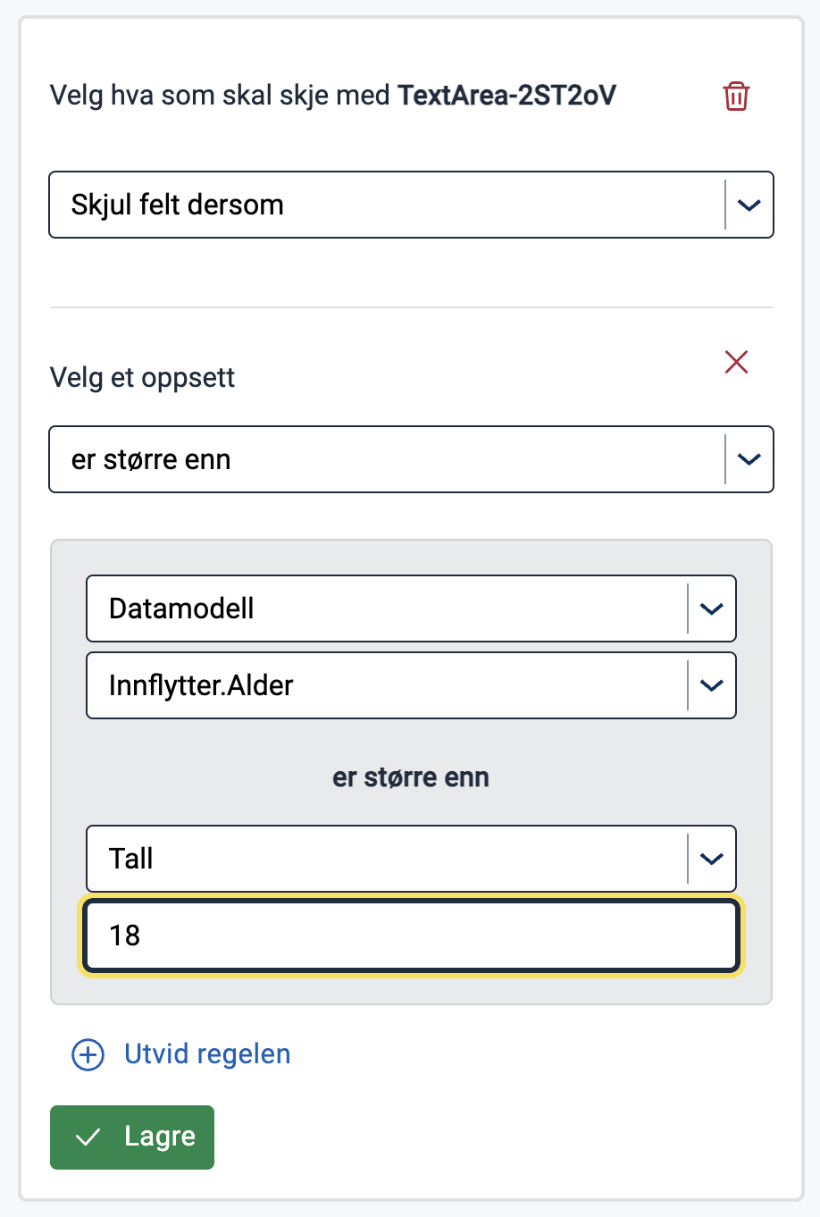 Velg en sammenlignbar datakilde og verdi for det andre elementet