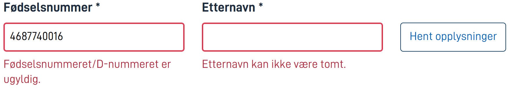 Innebygget validering for inndatafeltene
