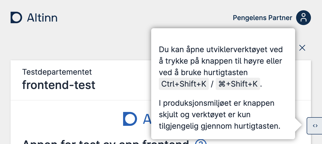 Knappen som åpner utviklerverktøyet, skjermbilde