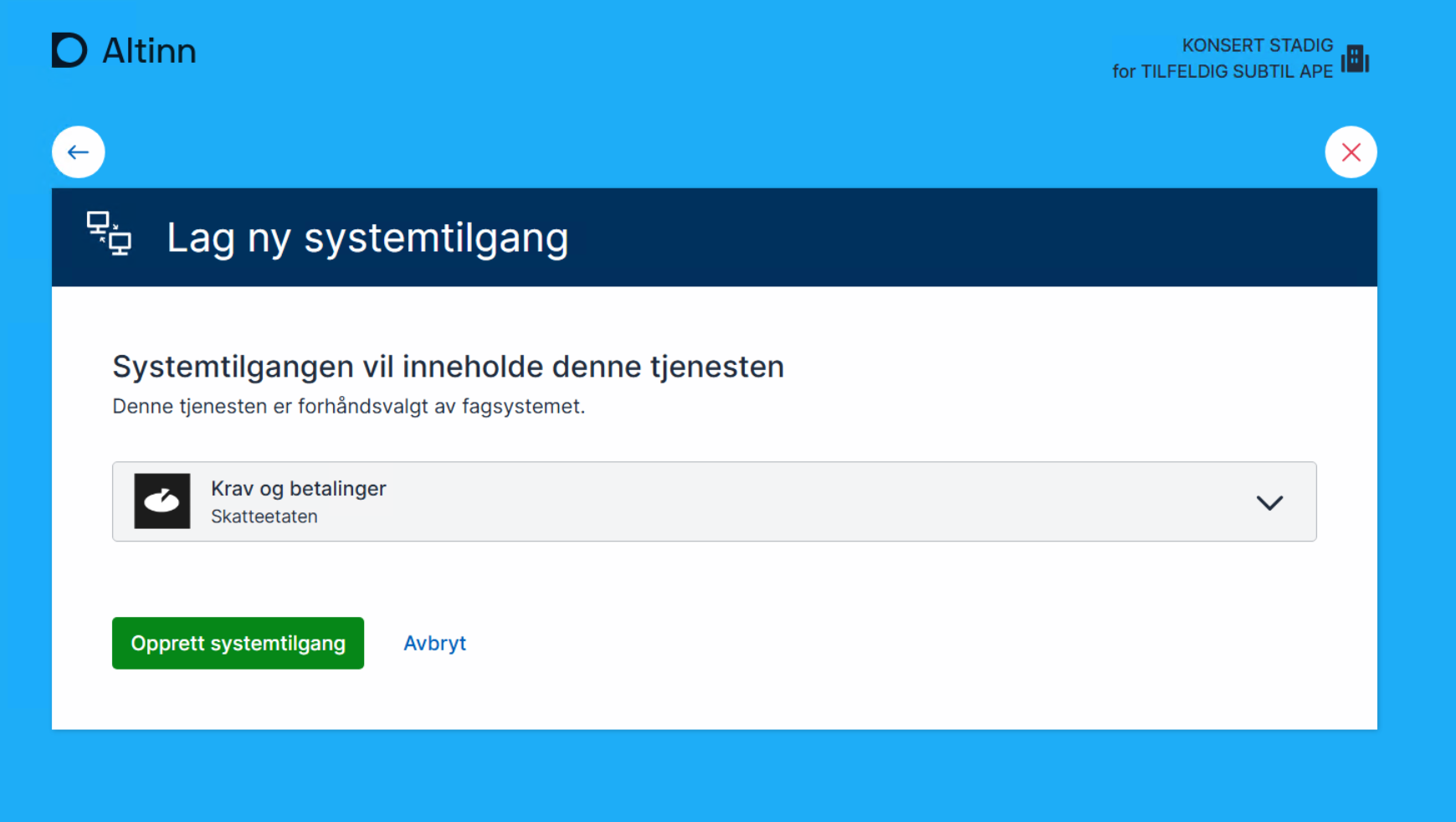 Godkjenn opprettelse av valgt systemtilgang som sluttbruker.