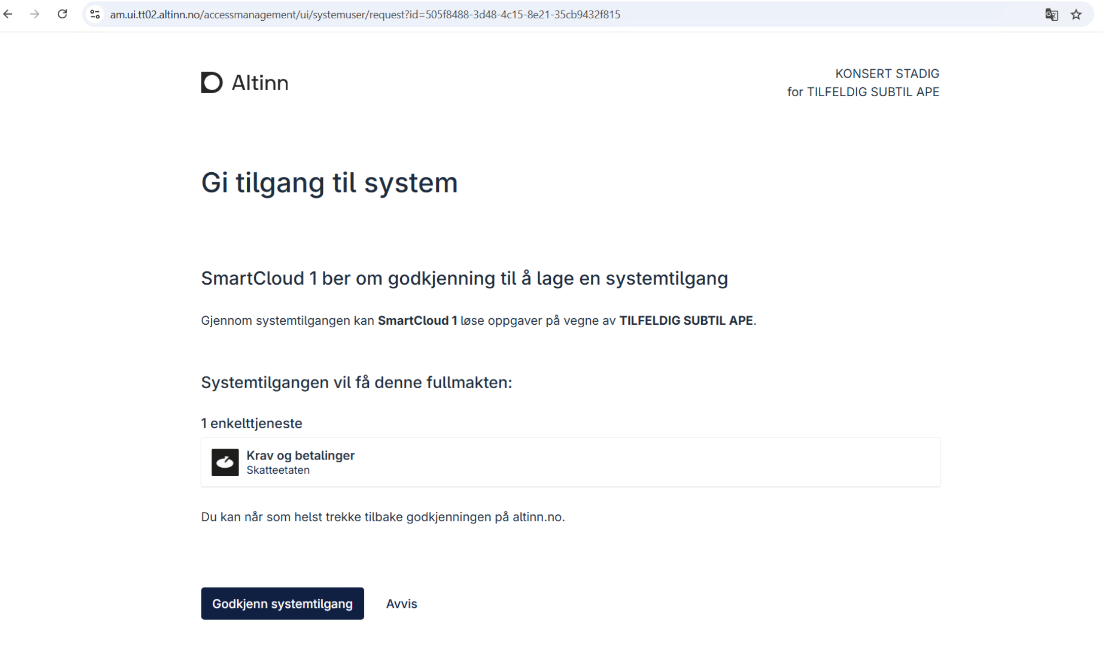 godkjenn systembruker forespørsel