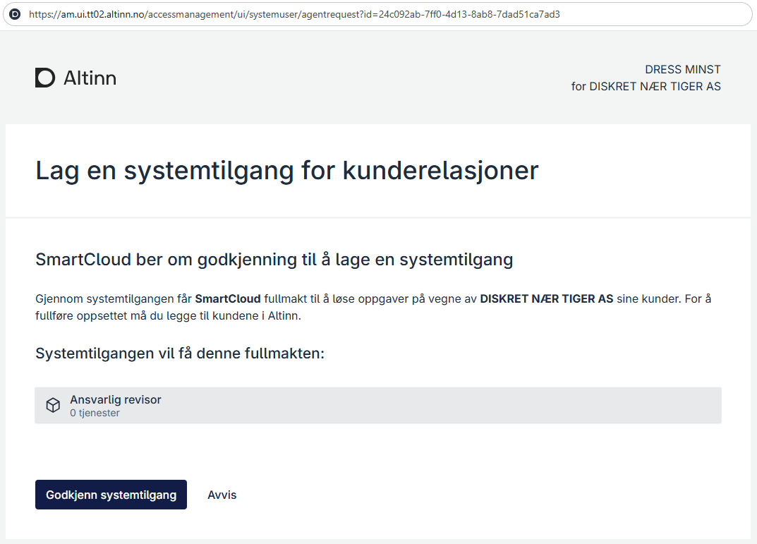 Godkjenningsbilde systemtilgang for klienter
