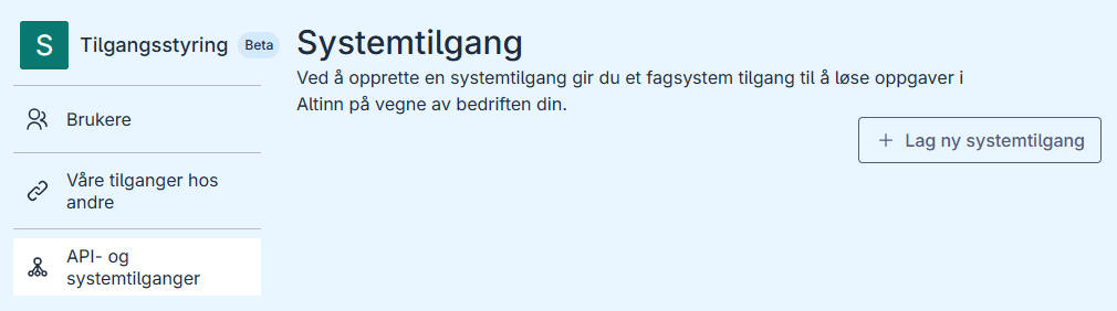 Opprett systemtilgang 1