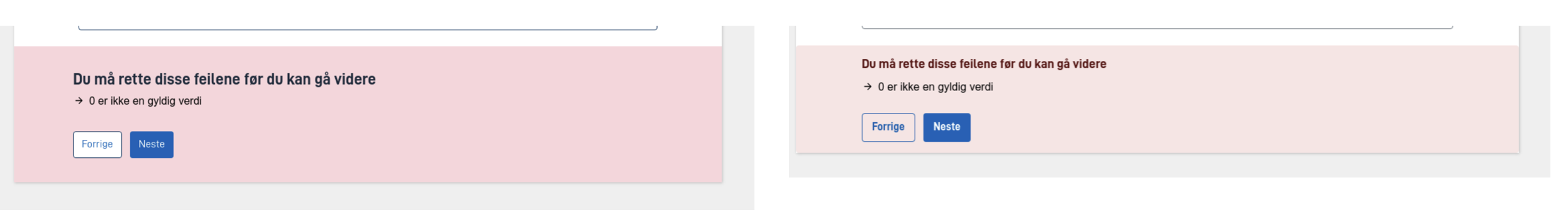 Validation summary before and after